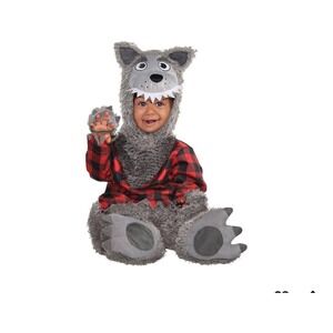 Baby Wolf Halloween Costume 6–12 Months Unisex Hooded‎ Jumpsuit & Booties NWT